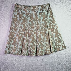 Dressbarn Full Skirt 14 Green Bronze Metallic Brocade Pleated A-Line Comfort
